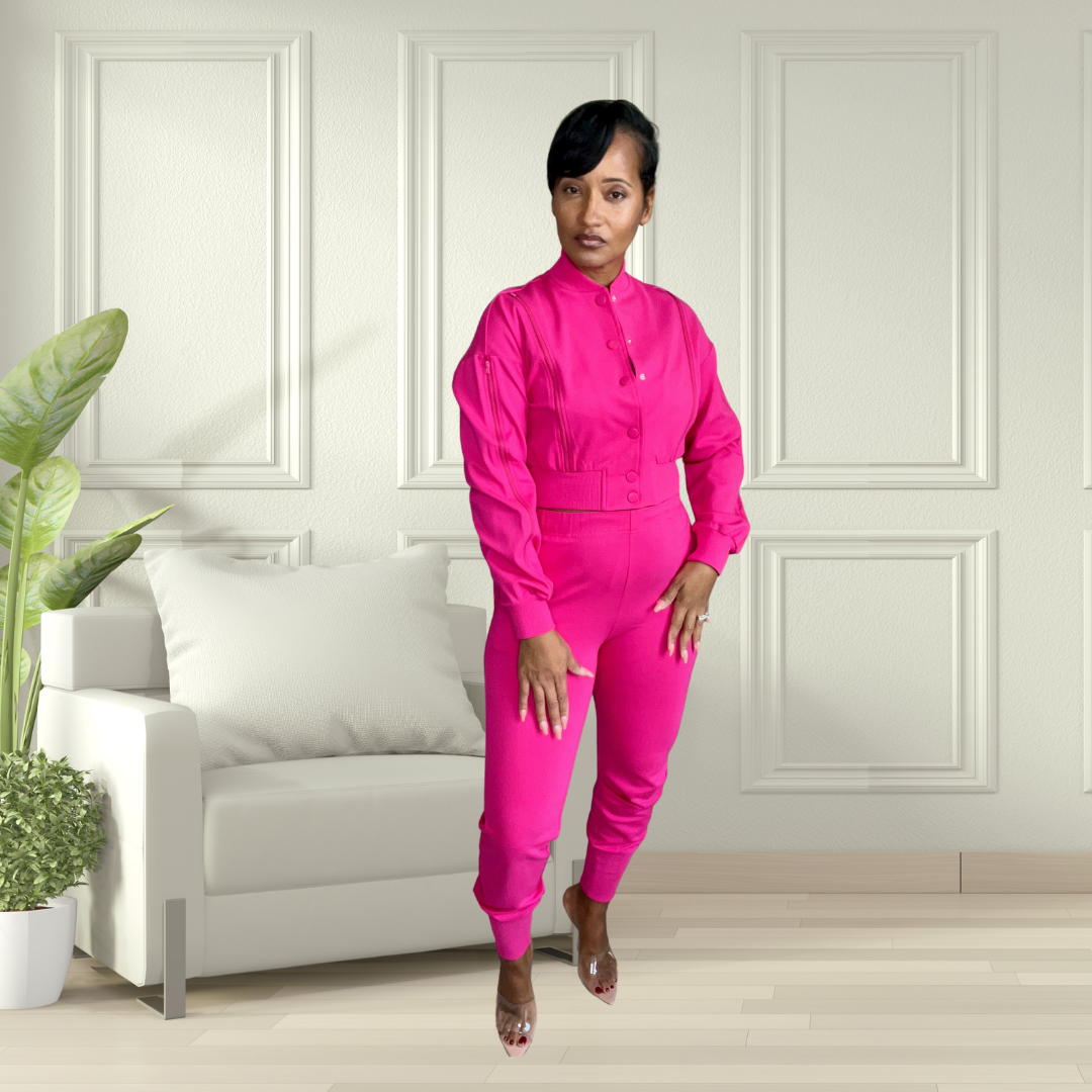 Jogger set zipper jacket pink color
