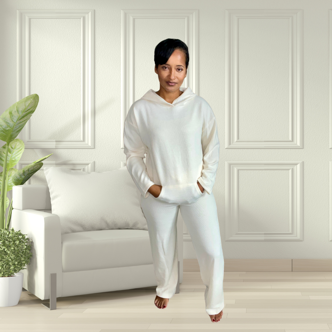 Knit two piece set cream color front view