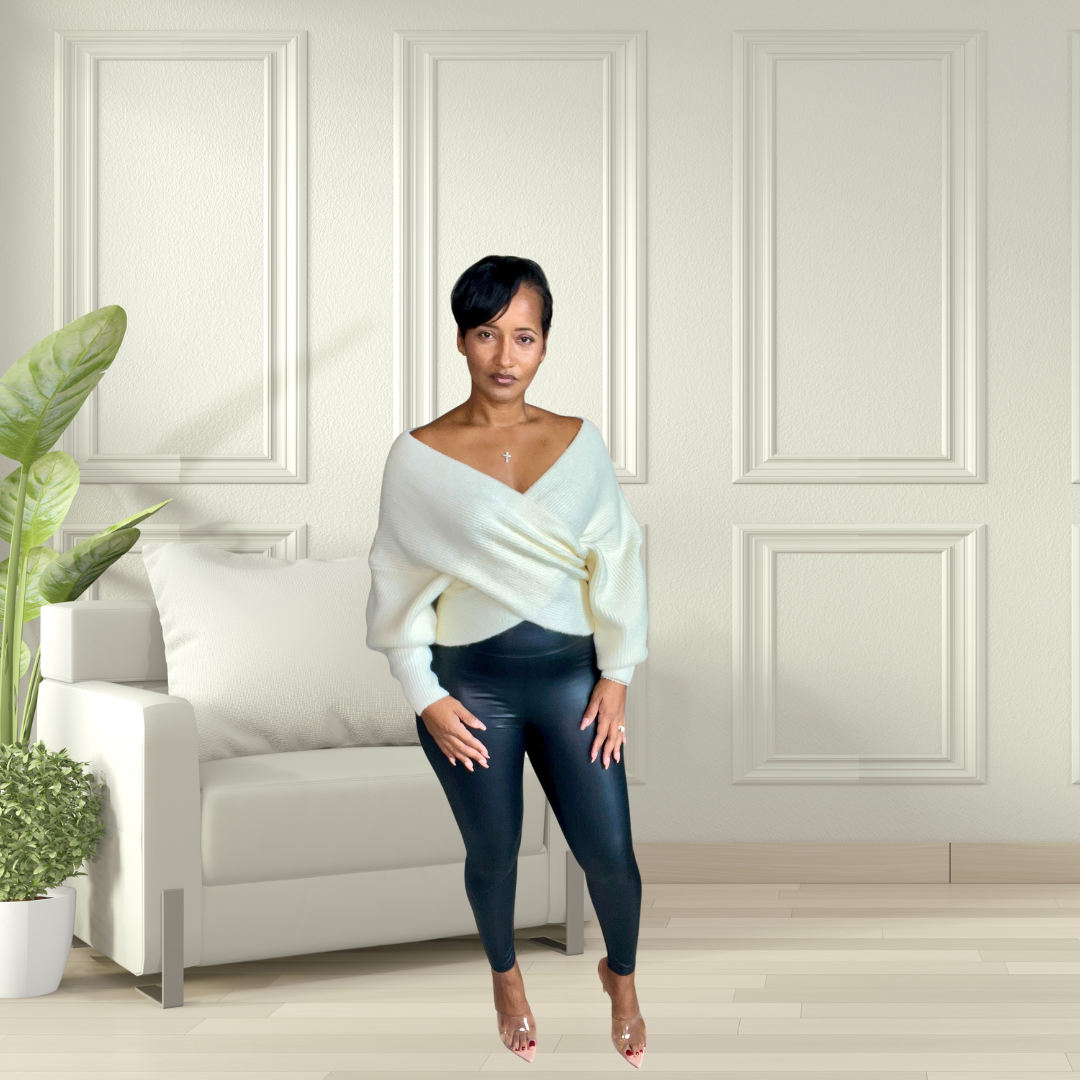 OFF SHOULDER CROSSED SWEATER | CREAM