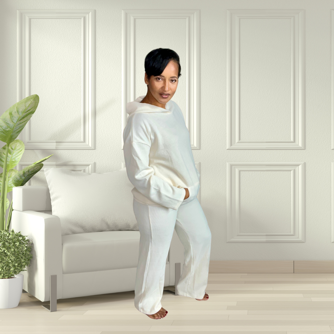 knit two piece set cream color