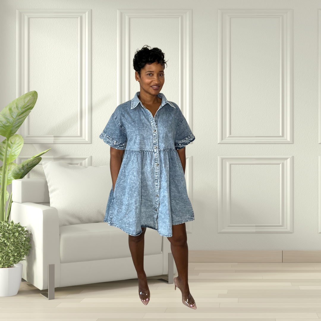 embellished denim dress blue color