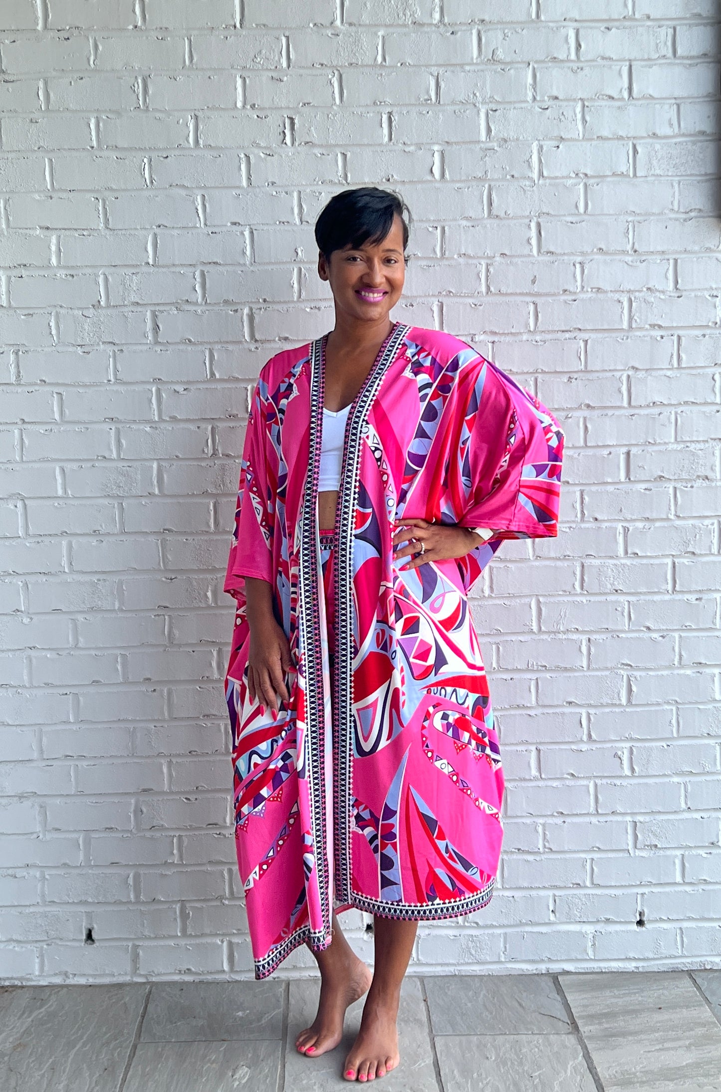 pink kimono short set closed view