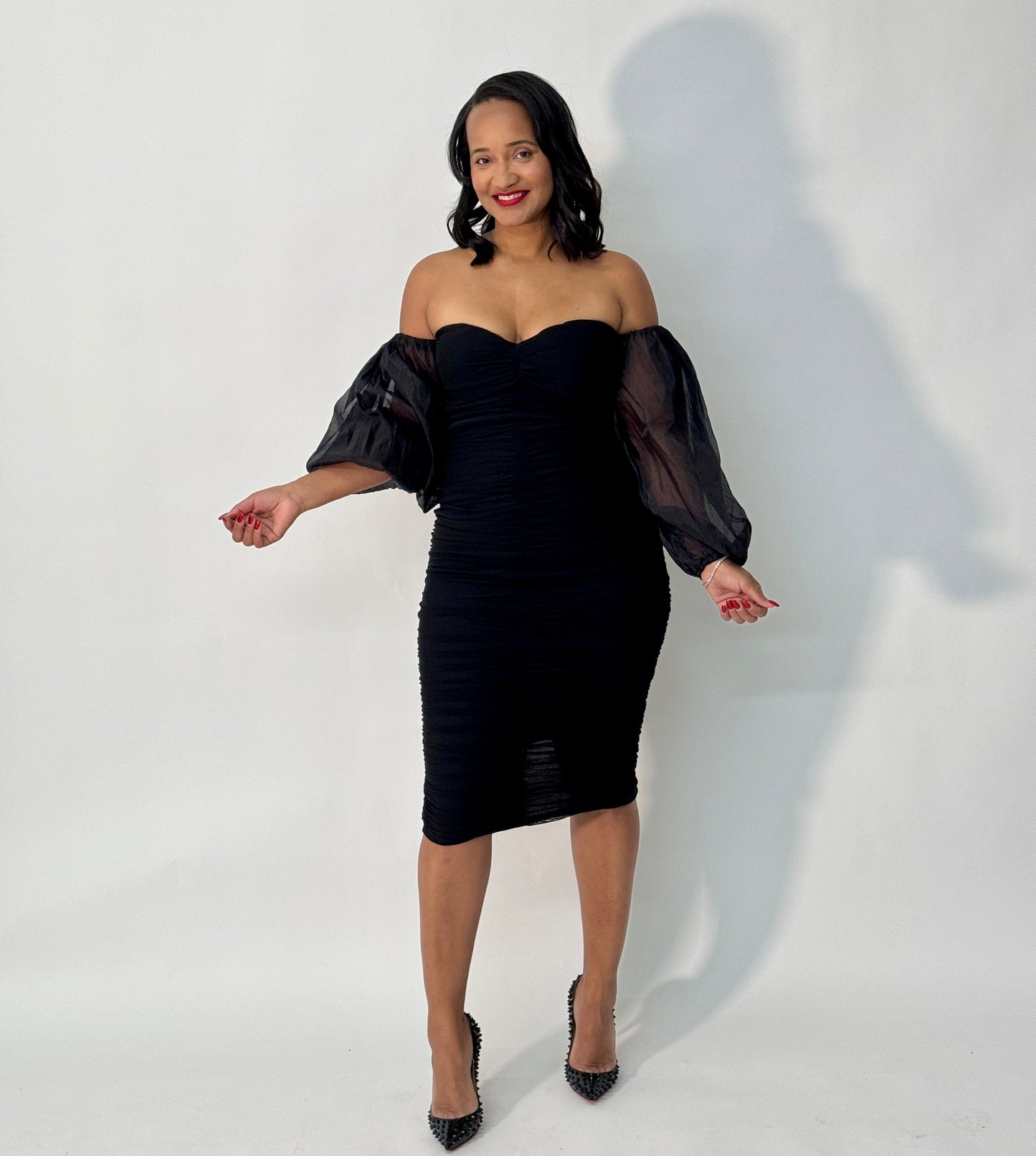 BALLOON SLEEVE MIDI DRESS