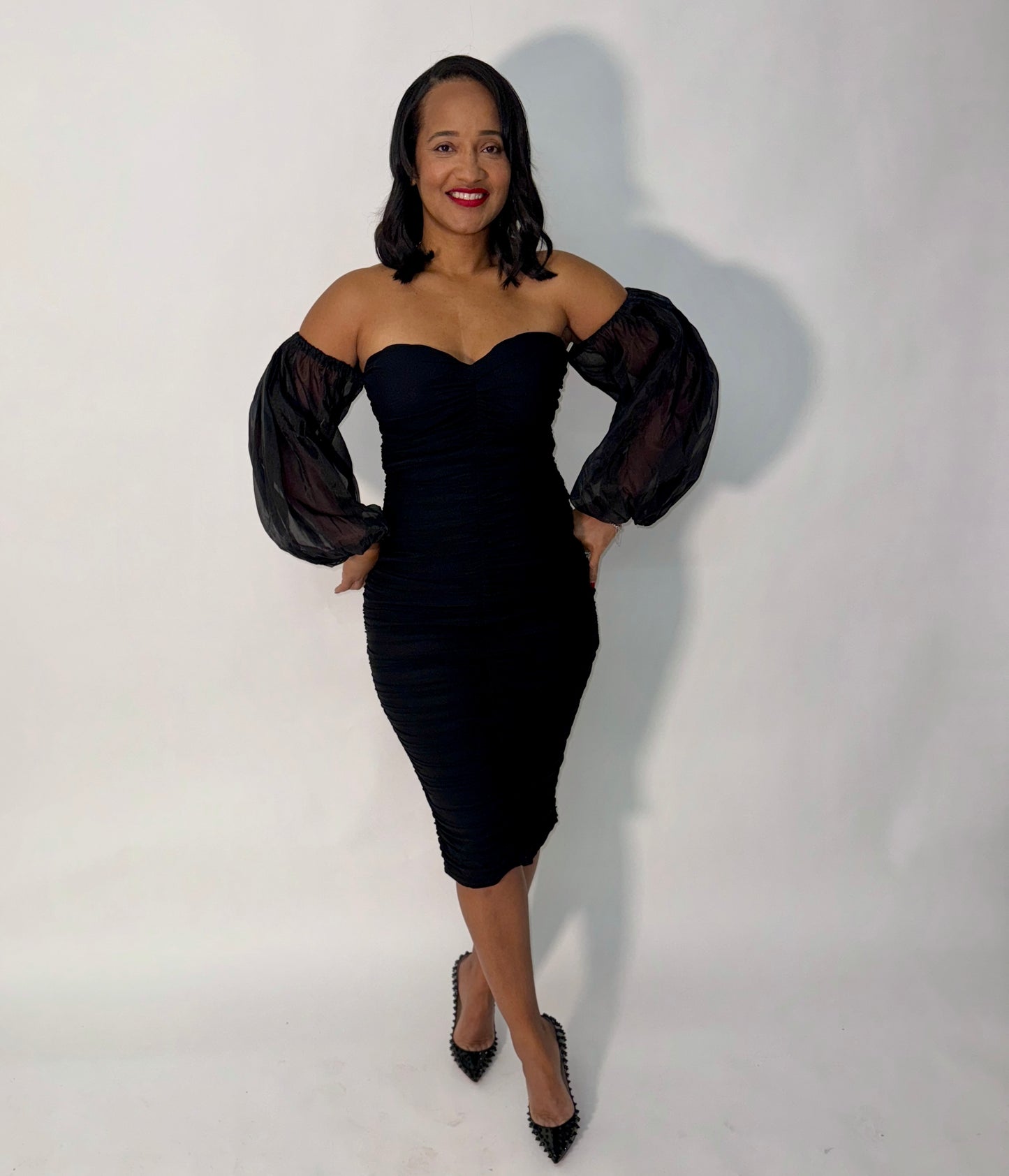 BALLOON SLEEVE MIDI DRESS