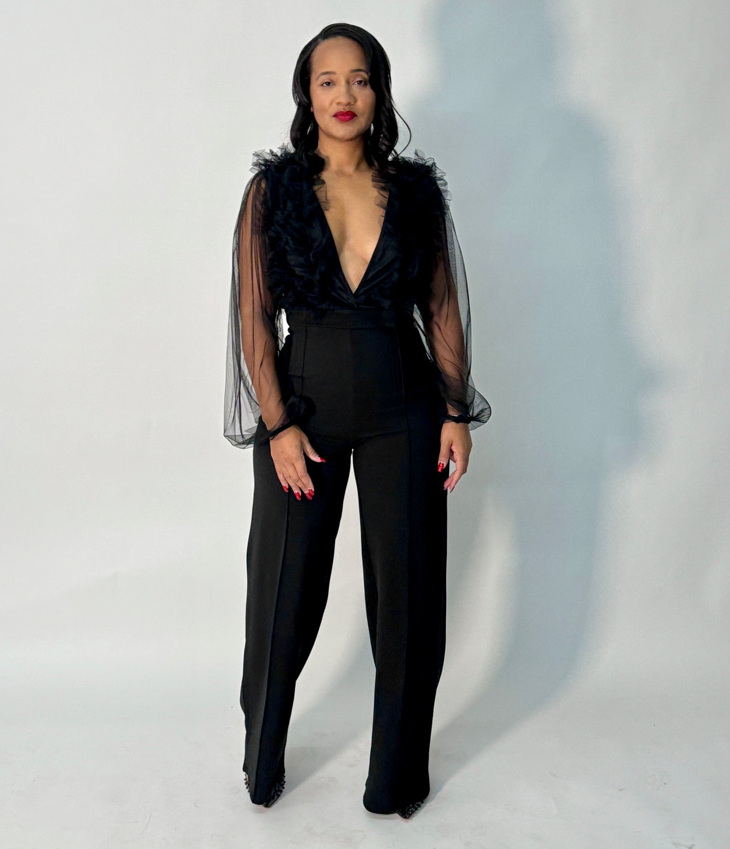 SHEER SLEEVE JUMPSUIT
