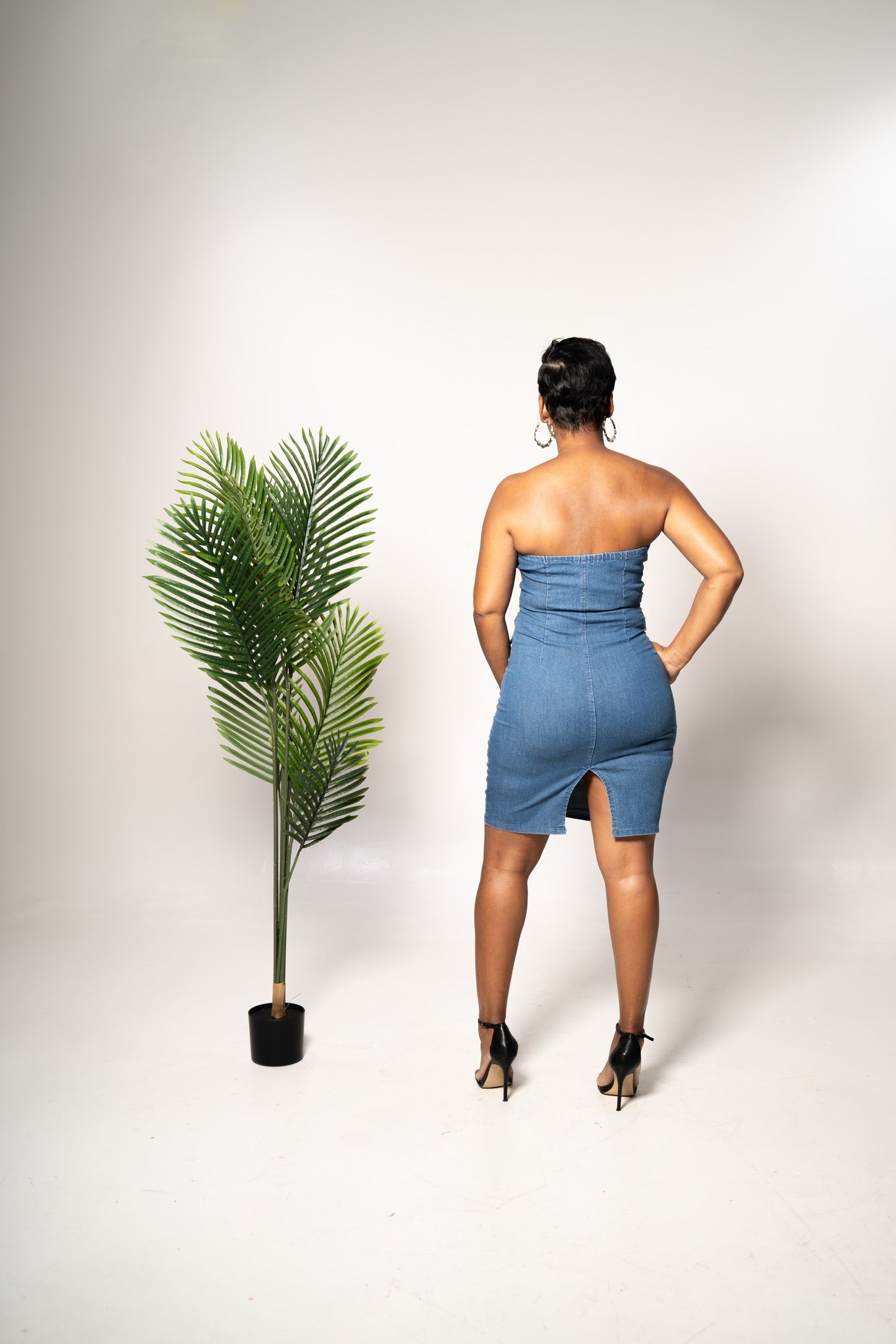 denim dress back view