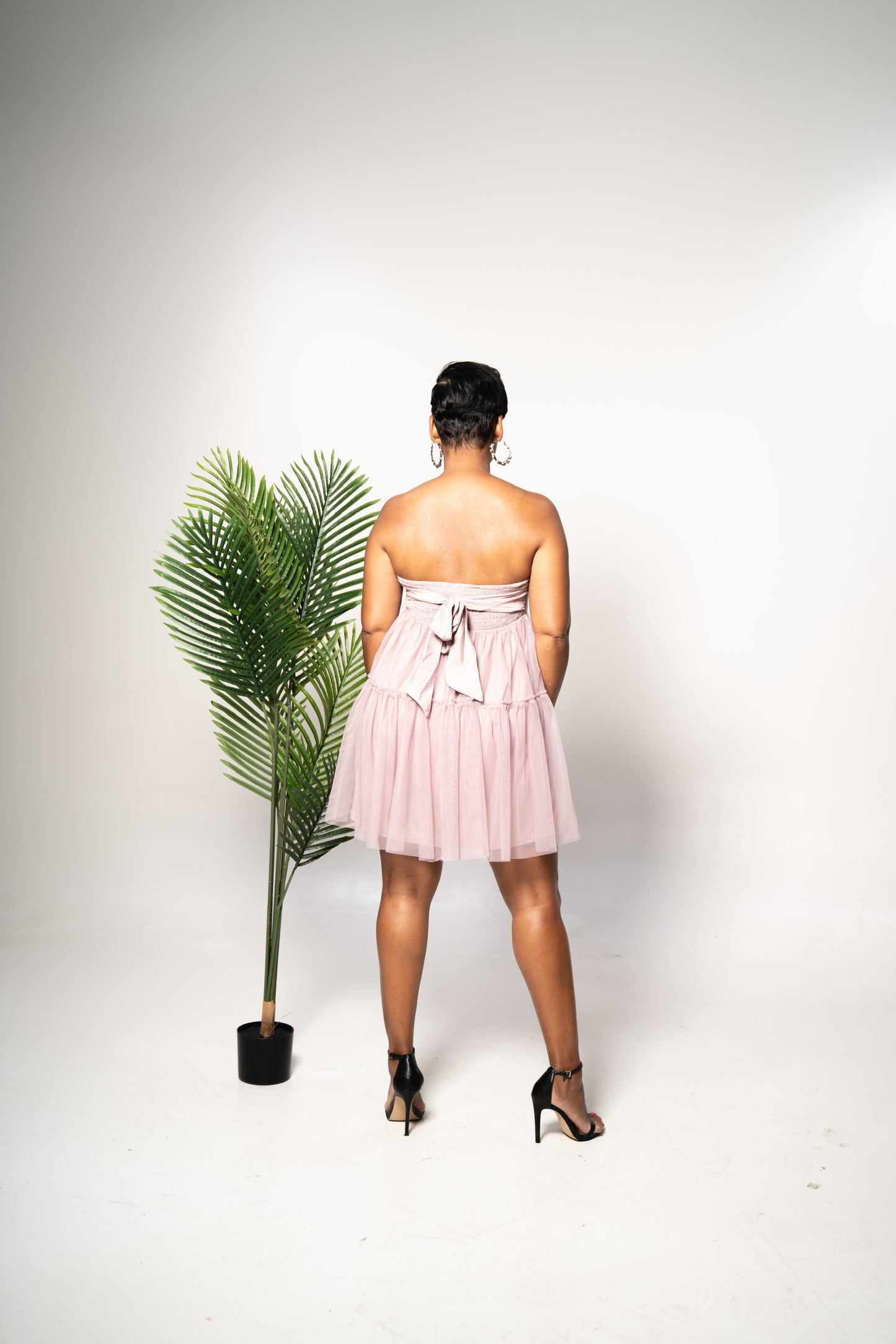 halter mini dress pink small color back view