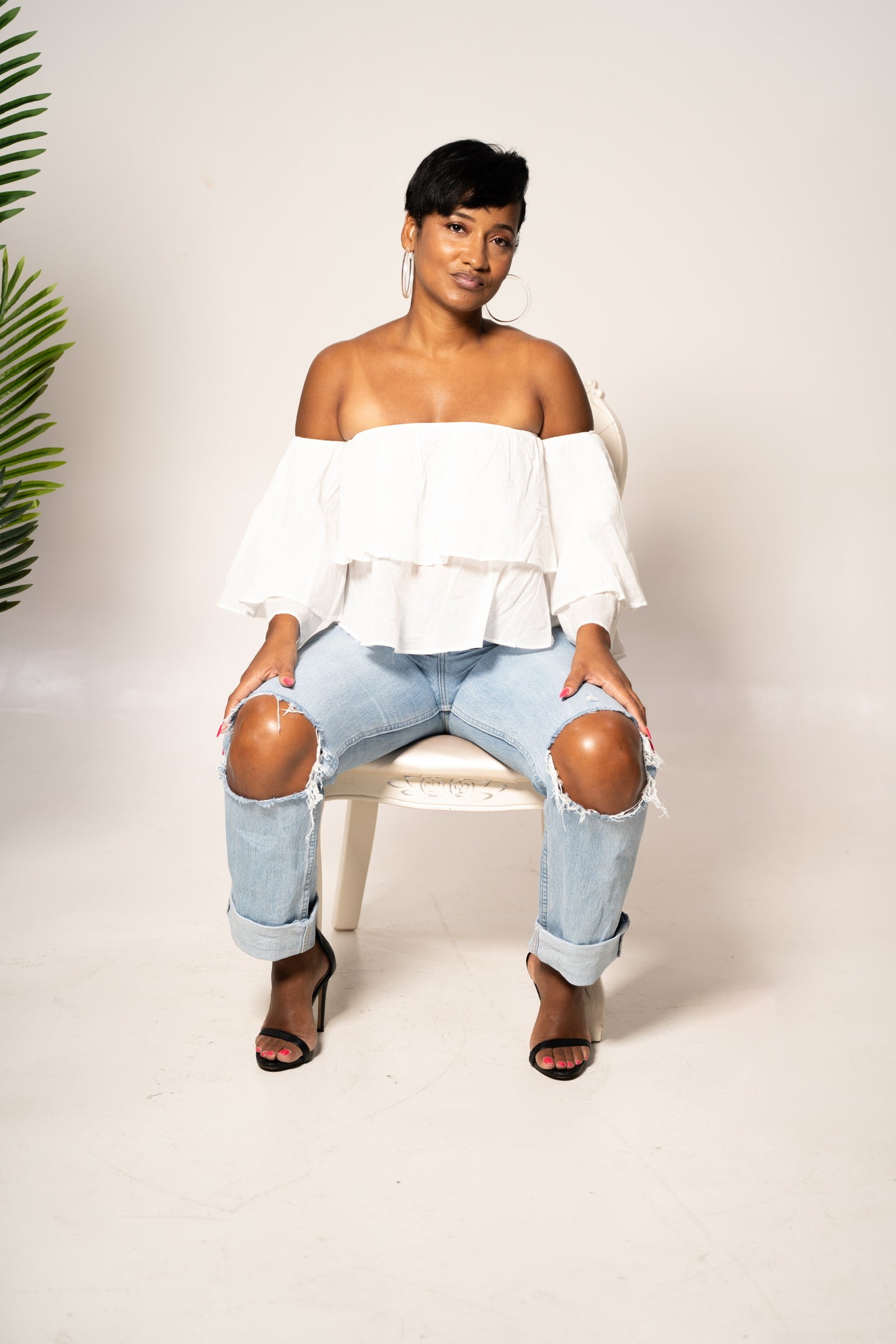 off shoulder blouse white color