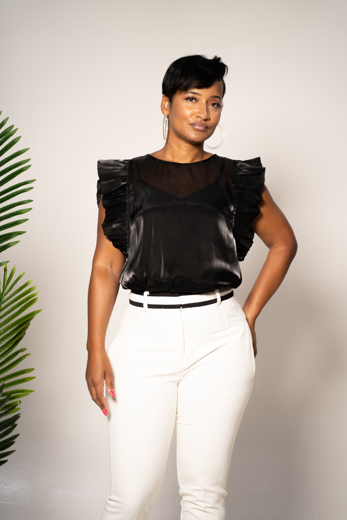 ruffle sleeve blouse black color