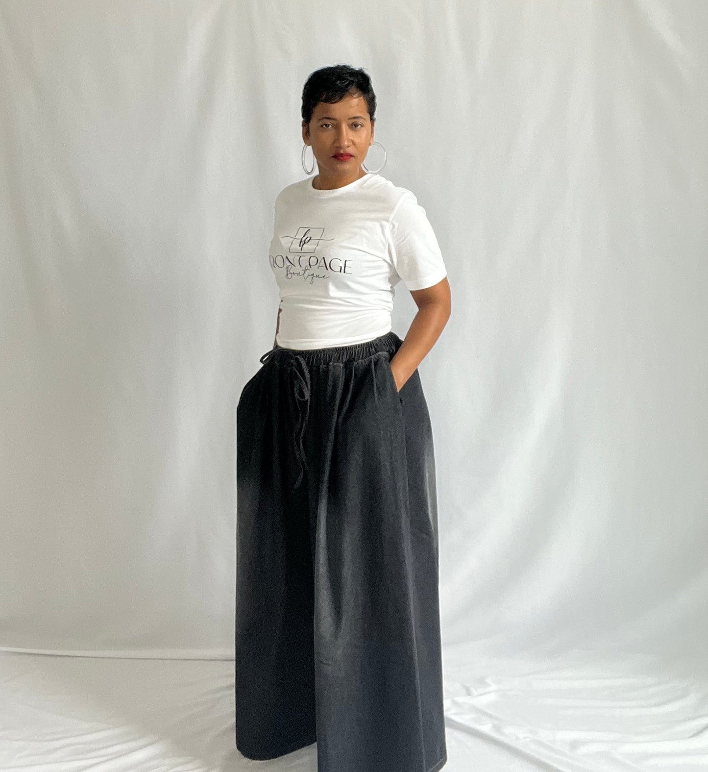 WIDE LEG DENIM PANTS | BLACK