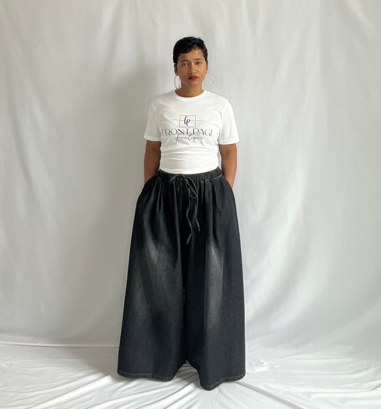 WIDE LEG DENIM PANTS | BLACK