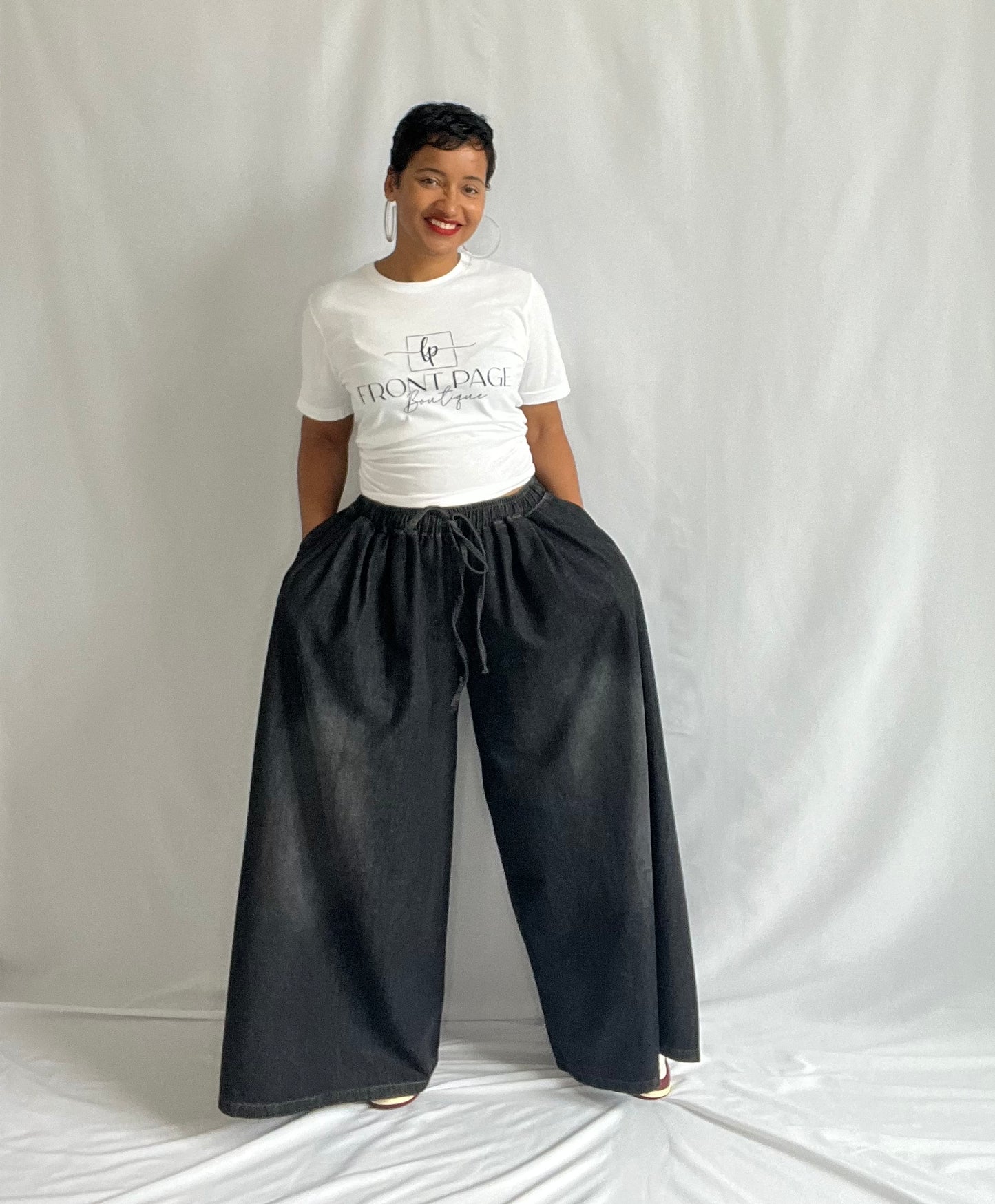 WIDE LEG DENIM PANTS | BLACK