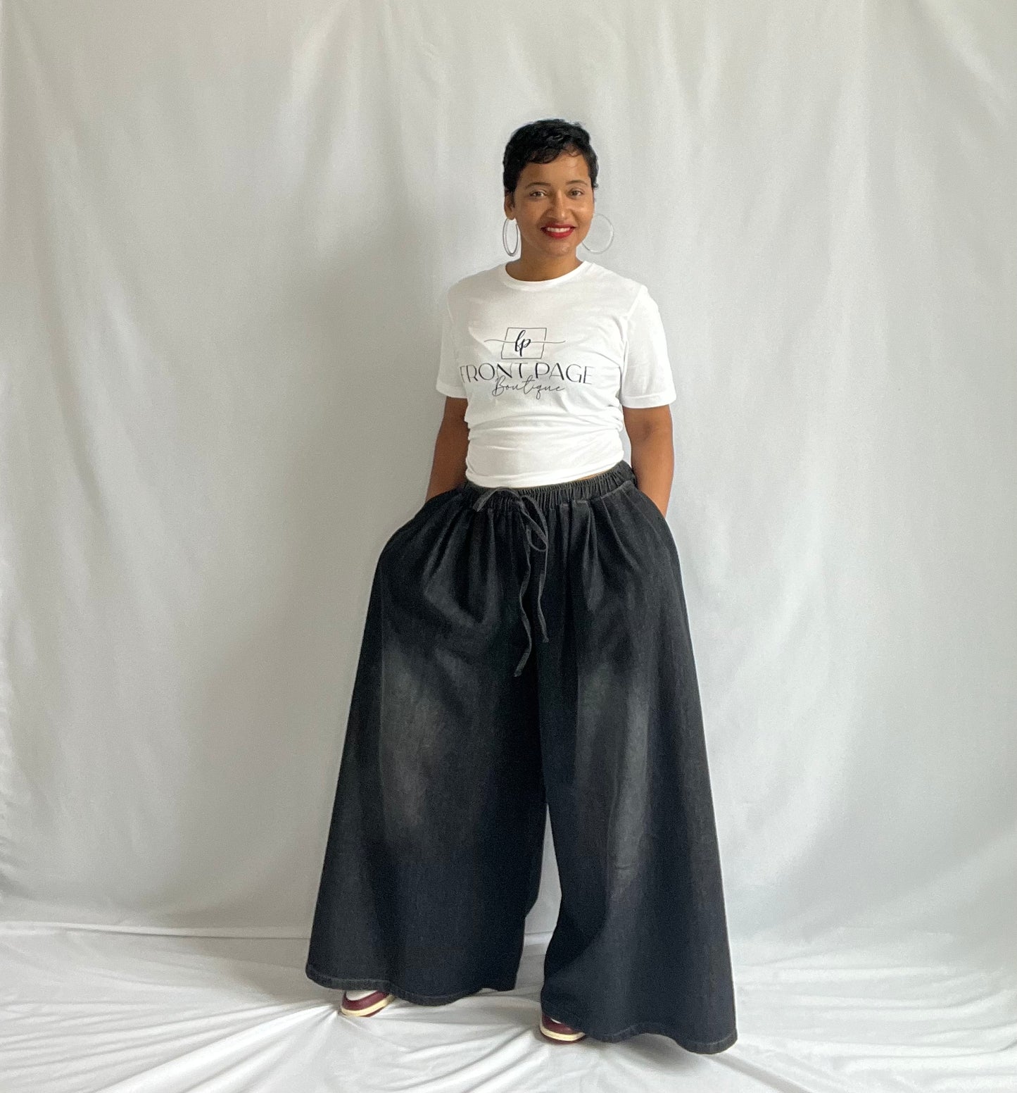WIDE LEG DENIM PANTS | BLACK